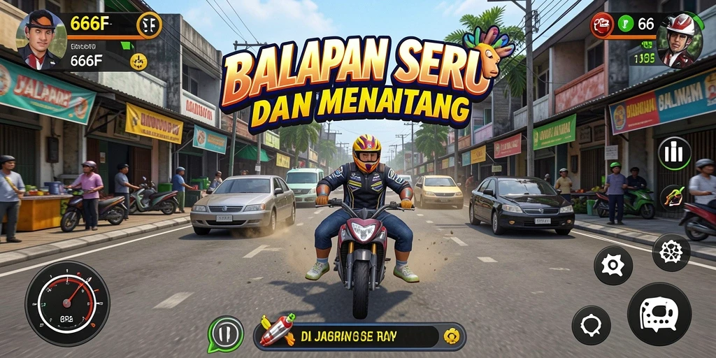 Tangkapan layar gameplay 666F yang menampilkan balapan seru di trek yang menantang.