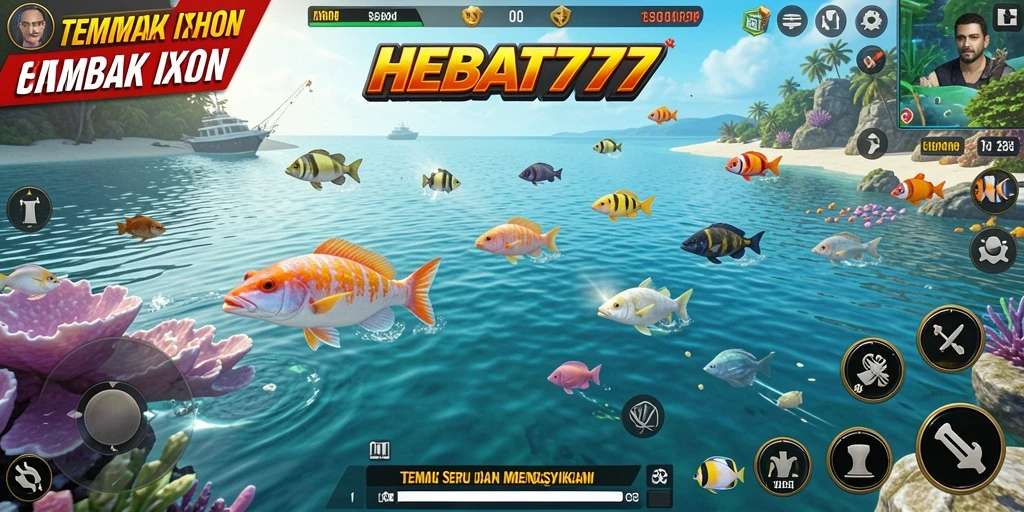 Tampilan gameplay seru HEBAT777 dengan aksi Tembak Ikan yang mengasyikkan.