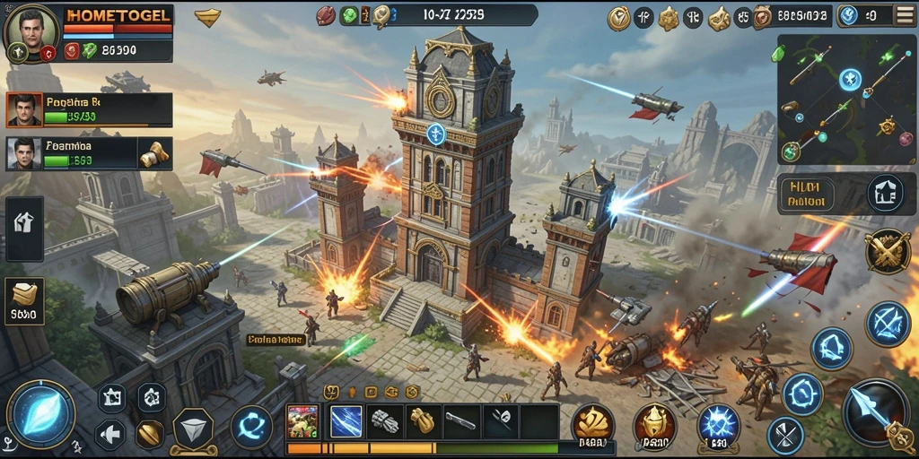 Gameplay HOMETOGEL yang menegangkan saat mempertahankan menara dari serangan musuh.