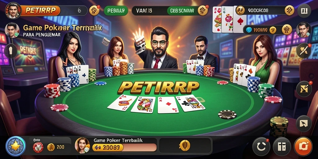 Tampilan gameplay menegangkan di aplikasi Poker PETIRRP.