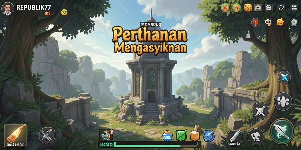 Tampilan gameplay menara pertahanan yang dinamis dan strategis.