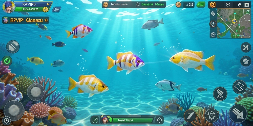 Tampilan gameplay RPVIP6 dengan aksi menembak ikan yang seru.