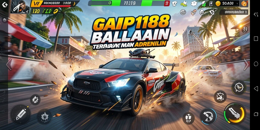 Tampilan gameplay <strong>VIP188</strong> yang mendebarkan dengan mobil balap melaju kencang.